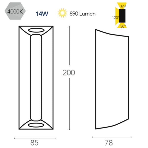 Applique per esterno IP54 in alluminio antracite o corten biemissione + emissione frontale led integrato con regolazione luce 3000-4000°k 14W 1490 lumen RAY Applique per esterno IP54 in alluminio antracite o corten biemissione + emissione frontale led integrato con regolazione luce 3000-4000°k 14W 1490 lumen RAY